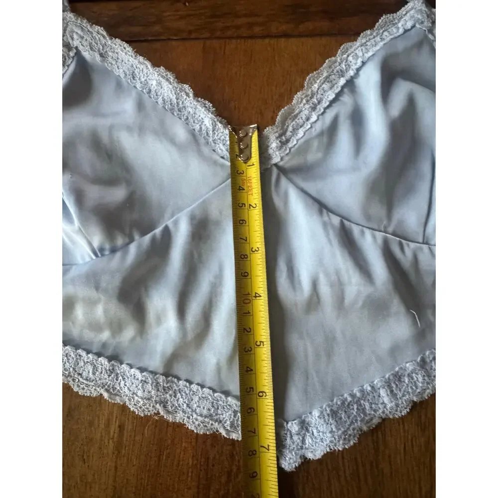 Blue Satin Lace Trim Handkerchief Hem Cami Y2K Smocked Back Small - Picture 10 of 10